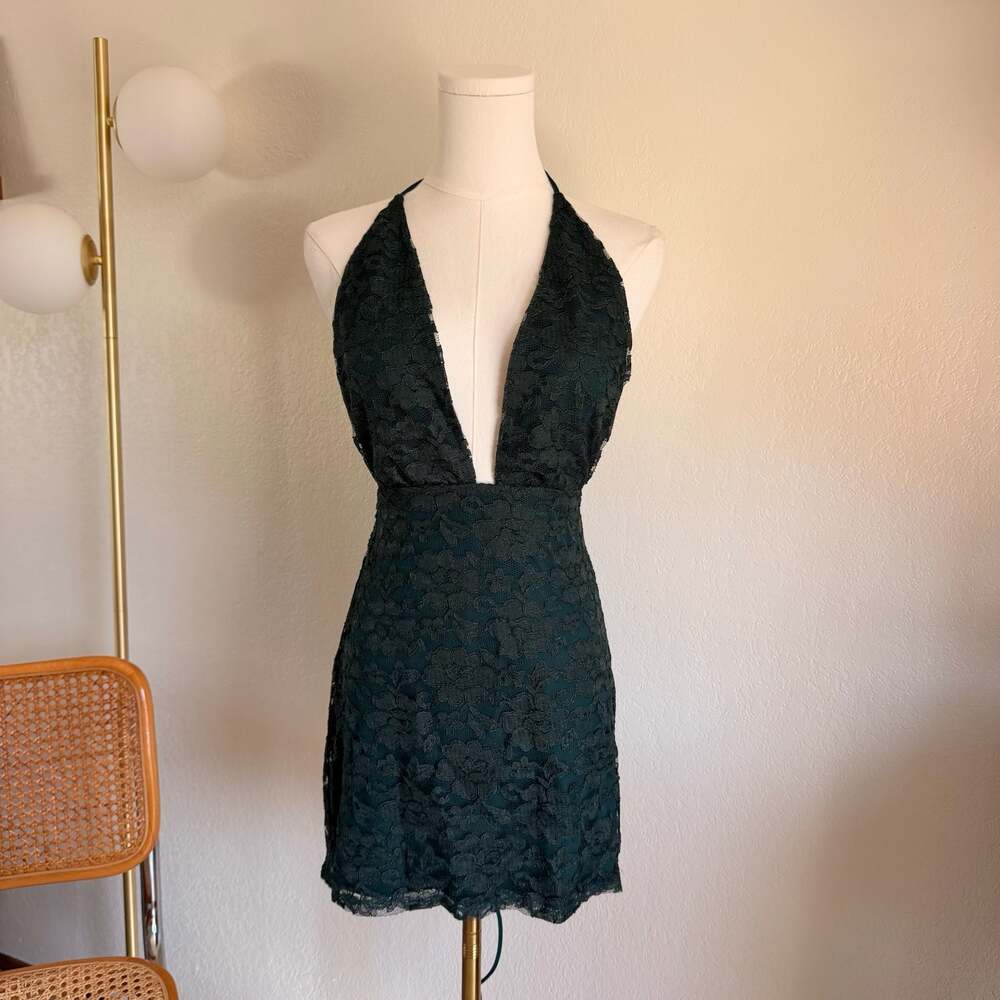 Lucy in the Sky Green Lace Halter Mini Dress S Backless Homecoming